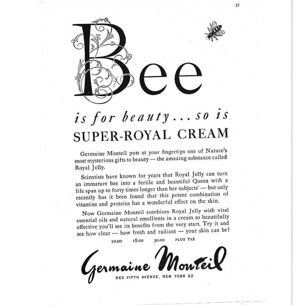 Germaine Monteil Super Royal Cream Bee Bumble Advertisement 1950s Print Ad